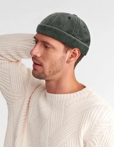 Initlove Docker Hat for Men Vintage Brimless Sailor Hat Beanie Cap - color: Green