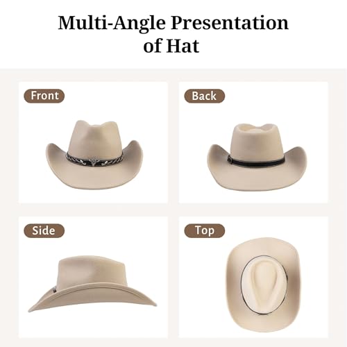 Cowboy Hat Water-Resistant Felt Hats 100% Wool Wide Brim Western Panama Rancher Hat for Women Men - color: Eagle Spirit, size: 7 3/8