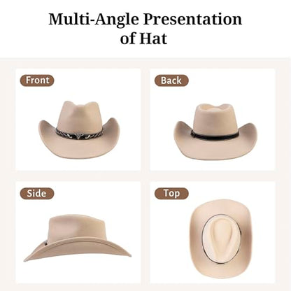 Cowboy Hat Water-Resistant Felt Hats 100% Wool Wide Brim Western Panama Rancher Hat for Women Men - color: Eagle Spirit, size: 7 3/8