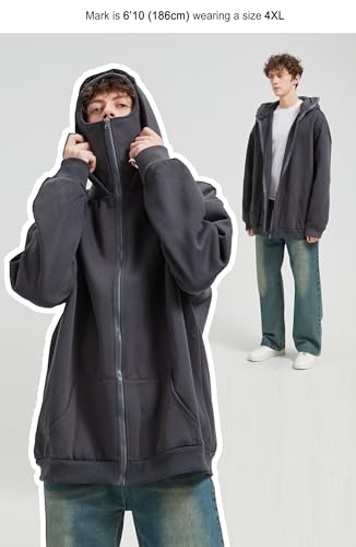 Zip Up Balaclava Hoodie Warm Sweatshirts Fleece Jackets Outwear - color: Dark Grey, size: 4X-Large