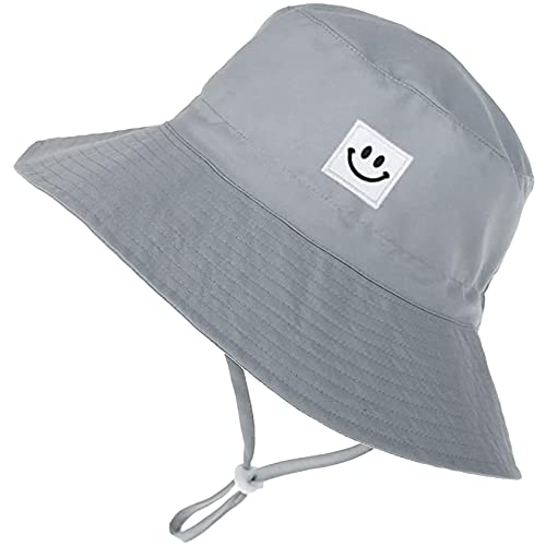 55cube Baby & Toddler Sun Hat UPF 50+ Bucket Hat with Chin Strap - color: 1pack Grey, size: 0-6 Months