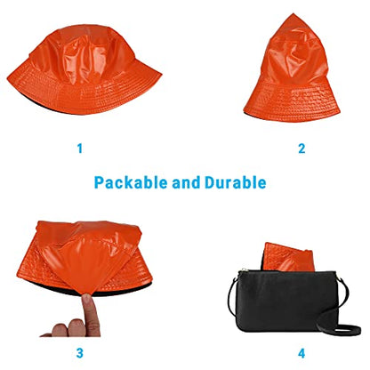 Reversible PU Leather Bucket Hats for Women Solid Color Double Wear Summer Hat Unisex - color: Orange