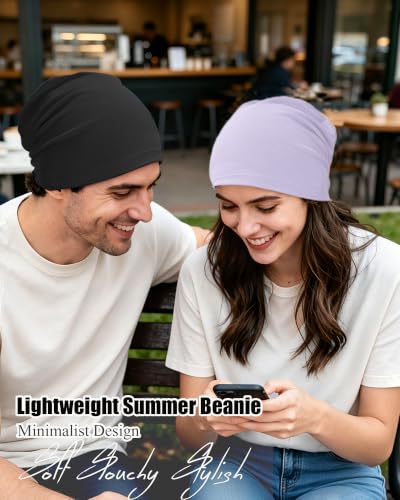 ROYBENS 100% Cotton Thin Slouchy Beanie Hat Women Men Lightweight Chemo Cap - color: 1pcs-purple
