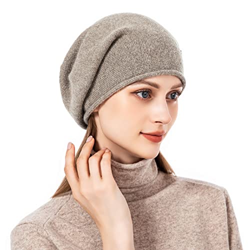 Knit Slouchy Beanie Hats for Women Cashmere Ski Cap Knitted Wool Soft Warm Winter Hat - color: A06-khaki