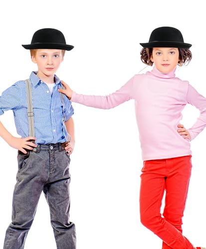 4 Pack Kids Bowler Hats Black Derby Hat Bowler Top Hat Costume Accessories for Child Boys Girls Halloween Party Dress up