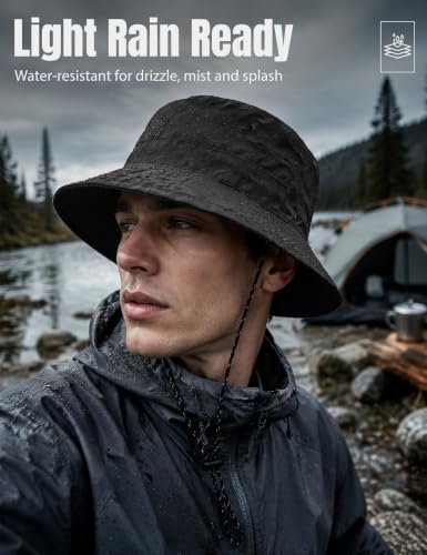 Durio Bucket Hat for Men Women, Waterproof Rain Sun Hat for Outdoor Travel - color: Black
