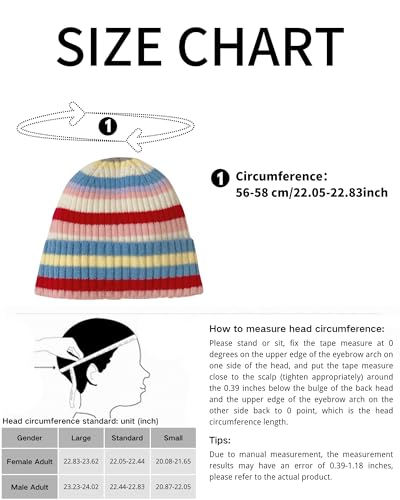 Colorful Striped Beanie Cuffed Winter Soft Rib Knit Hat for Women Men Gift - color: Black