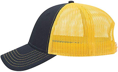 Ashen Fane 6 Panel Low Profile Contrast Vertical Mesh Back Snapback Hat - color: Blk/Blk/Gld