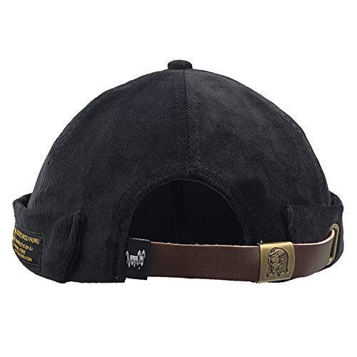 Men Hats Docker Cap Hats Beanie Sailor Cap Worker Hat Rolled Cuff Retro Brimless Hat with Adjustable - color: 7019-black