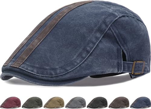 Initlove Mens Newsboy Cap Washed Beret Ivy Hat Flat Hats for Cabbie Driving - color: B Navy