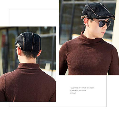 M MOACC Men Beret Hat Cotton Adjustable Newsboy Hats Cabbie Gatsby Cap Driving Flat Caps - color: Hat-t7-black
