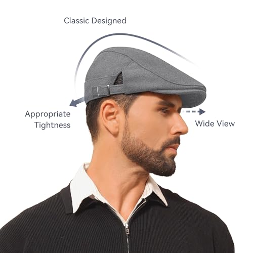Newsboy Hat Cotton Adjustable Flat Caps Ivy Irish Gatsby Cap Cabbie Golf Hunting Hats for Men - color: Light Grey