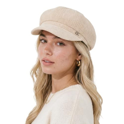 C.C Knitted Newsboy Cap for Women – Soft Knit Hat with Adjustable Velcro, Lightweight Warm Winter Style - color: Knitted-beige