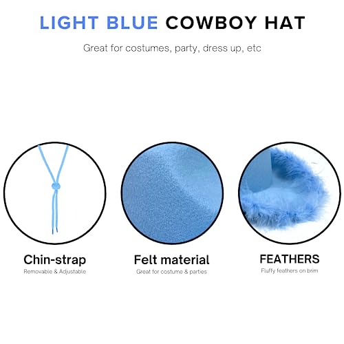 4E's Novelty Cowboy Hat with feathers With Heart Shaped Sunglasses for Women, Felt Cowgirl Hat for Party Costume Dress Up - color: Light Blue
