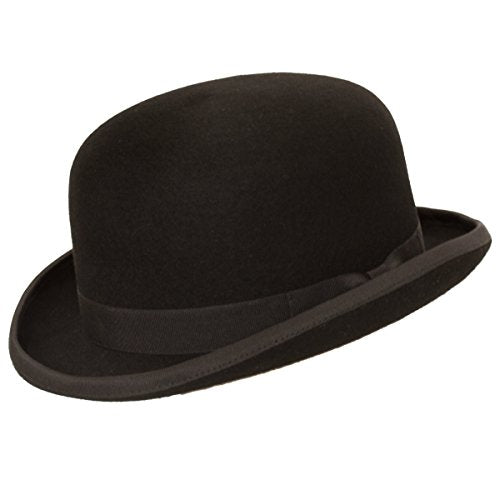 9th Street Fleming Firm Felt Derby Bowler Hat 100% Wool (Black, Large (fits 7 1/4 to 7 3/8))
