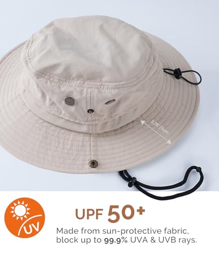 Hat Hut Mens Waterproof Bucket Rain Hat, UPF50+ Sun Hat, Wide Brim, Packable, All-Weather Outdoor Hiking Fishing Hats - color: Beige