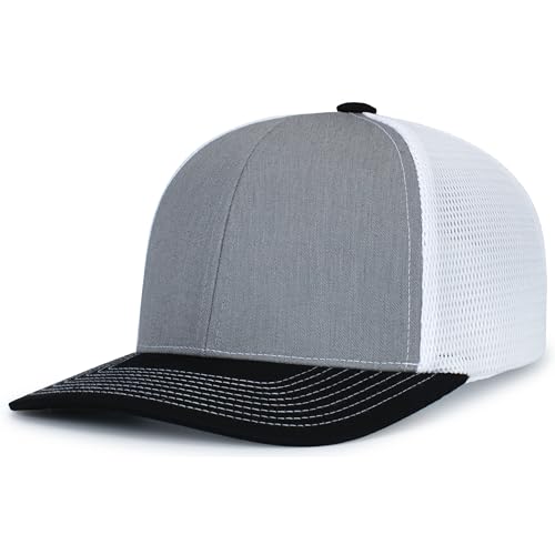 Pacific Headwear Contrast Stitch Trucker Pacflex Snapback Cap - color: Heather Grey/White/Black