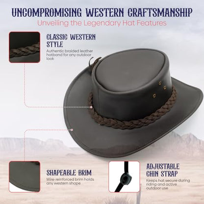 Equine Care Leather Cowboy Hat for Men & Women, Genuine Leather Western - color: Dark Brown, size: 7 1/4-7 3/8