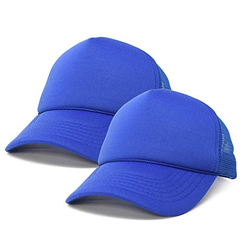 DALIX Solid Blank Trucker Hats Caps 2 Pack - color: Royal Blue