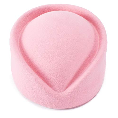 Lawliet Wool Stewardess Air Hostesses Pillbox Hat Millinery Teardrop Fascinator Base A040 - color: Pink