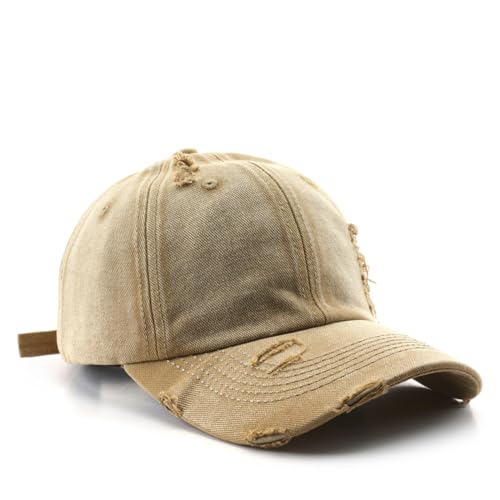 Fashion Vintage Washed Distressed Baseball Cap Unconstructed Dad Hat Trendy Trucker Hats Headwear for Men Women - color: Khaki