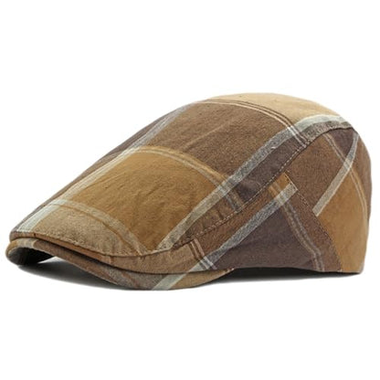 Plaid Newsboy Hats Flat Cap for Men Women Ivy Catsby Cabbie Driving Hat - color: Plaid-03-khaki