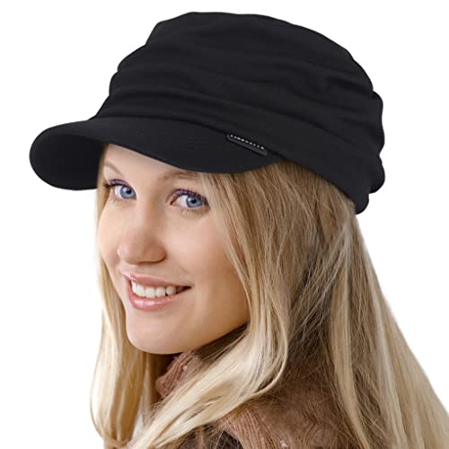 Ruphedy Newsboy Cap for Women Summer Chemo Headwear Hair Loss Cancer Hat with Brim - color: Black