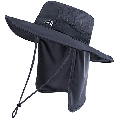 BASSDASH UPF 50+ Sun Fishing Hat Water Resistant with Detachable Neck Flap - color: Dark Grey