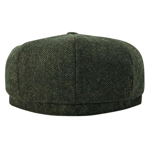 BOTVELA Men's 8 Panel Wool Blend Newsboy Flat Cap - color: Green, size: 7 5/8