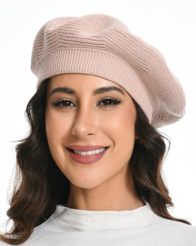 Cotton Knitted Women Beret Hat, French Style Solid Color Beret, Winter Autumn Warm and Soft Beanie Hat - color: Apricot