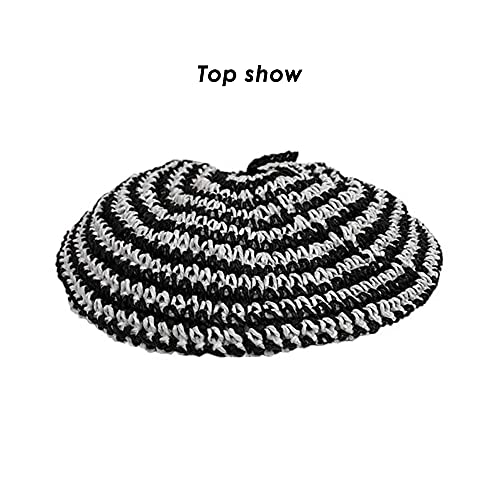 Straw Beret Summer French Beret Hats for Women Artist Crochet Beret - color: Striped