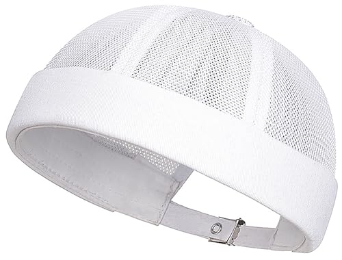 DIYDECAL Mens Mesh Brimless Cap,Summer Skullcap Docker Beanie Hat - color: White