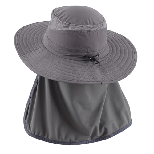 Home Prefer UPF 50+ Sun Hat with Neck Flap Toddler Boys Girls Wide Brim Bucket Hat Quick Dry Kids Safari Beach Adventure Hat - color: Dark Grey, size: 4-8 Years