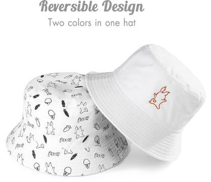 Unisex Bucket Hat Beach Sun Hat Fishing Hat for Men Women Teens, Reversible Double-Side-Wear - color: Rabbit White