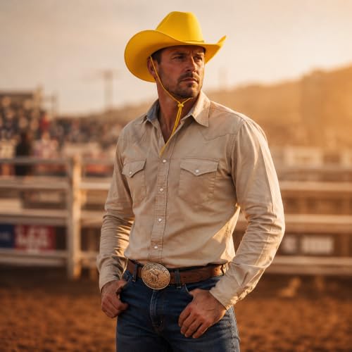 COLLECT PRESENT Plain Felt Cowboy & Cowgirl Hat for Men and Women | Western Studded Cowboy Hat in Adult Sizes - color: Yellow