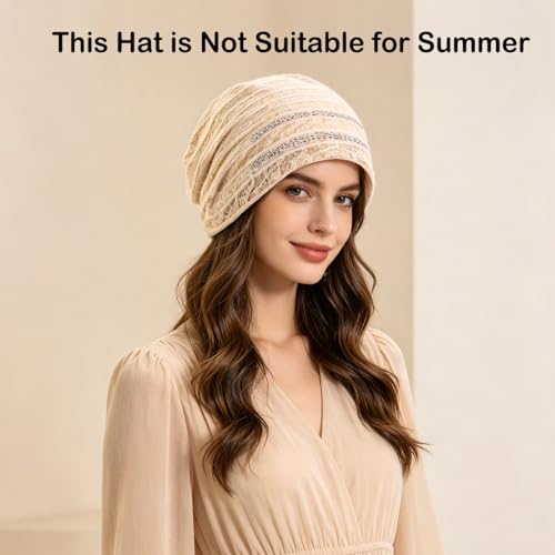 Crochet Slouchy Beanie Hat Turbans Headware for Women - color: Bea17 - Beige