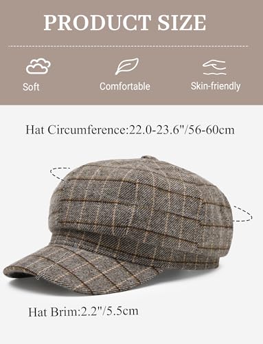 FEOYA Women Newsboy Hat Plaid Cabbie Caps Cotton Casual Stylish Beret Cap Paperboy Hats - color: Plaid-grey