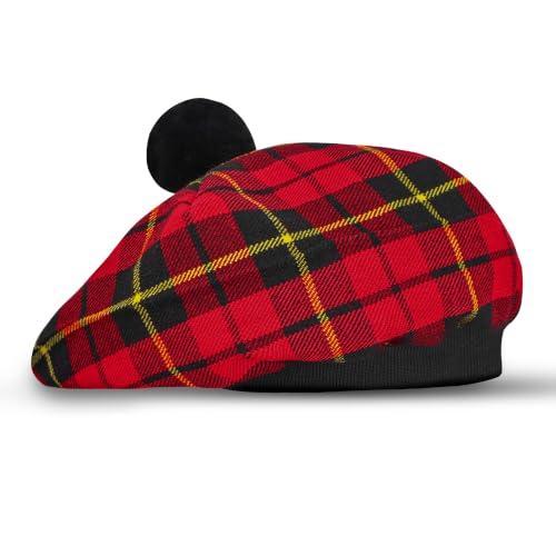 Scottish Tam O’ Shanter Hat Tartan Bonnet Pom Pom Wool Flat Cap One Size - color: Wallace 011tcp