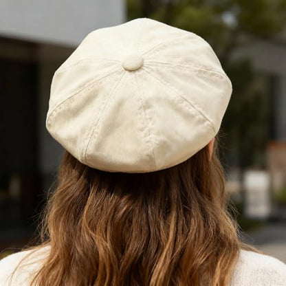 Newsboy Cabbie Baker Boy Hat Beret Cap for Women Pageboy Hats Flat Visor Cap Sailor Hat Adjustable - color: Beige