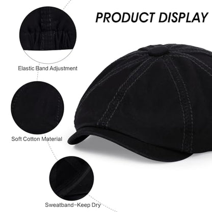 Newsboy Cap for Men Cotton 8 Panel Men's Flat Cap - color: Black+armygreen, size: One Size