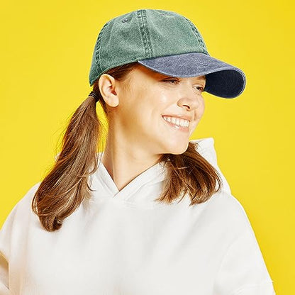 The Hat Depot 100% Cotton Pigment Dyed Low Profile Dad Hat Six Panel Cap - color: 2. Green/Navy