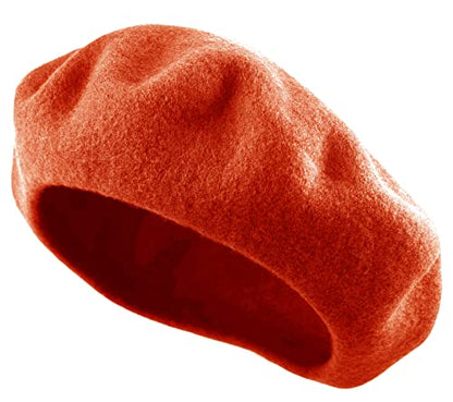 Women's French Beret Hat Solid Color Plain Wool Classic Traditional Artist Cap - color: Orange