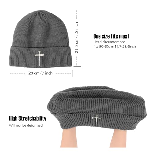 Winter Beanie for Men Women Fleece Lined Beanies Hats Soft Warm Thick Knit Hat - color: Grey