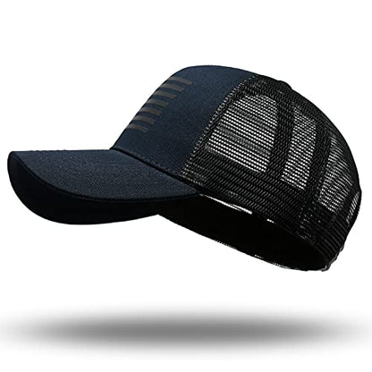 American Flag Trucker Hat - Snapback Hat, Baseball Cap for Men Women - Breathable Mesh Side, Adjustable Fit - for Casual Wear - color: Navy/Black