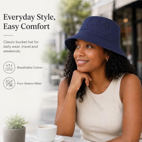 Cotton Bucket Hat Packable Beach Sun Hat for Women Men - color: Navy