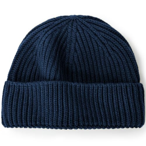 100% Merino Wool Fisherman Beanies for Men Winter Beanie Skull Cap - color: Dark Blue