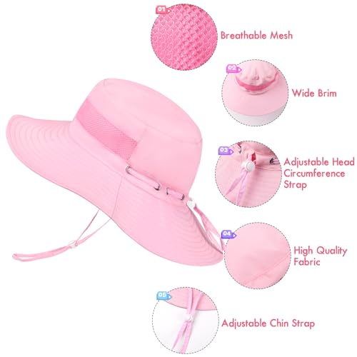 HONGTEYA Baby Toddler Sun Hat, Summer Mesh Bucket Beach Hat for Boys Girls - color: Pink, size: 6-24 Months