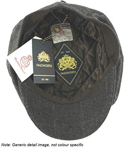 Failsworth Carloway Harris Tweed Baker Boy Cap, Brown Herringbone - color: 2022 Herringbone Grey, size: X-Large