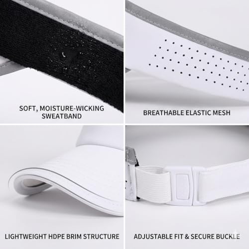 Reflective Brim Quick Dry Lightweight Visor Hat - color: White & Light Gray