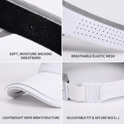 Reflective Brim Quick Dry Lightweight Visor Hat - color: White & Light Gray